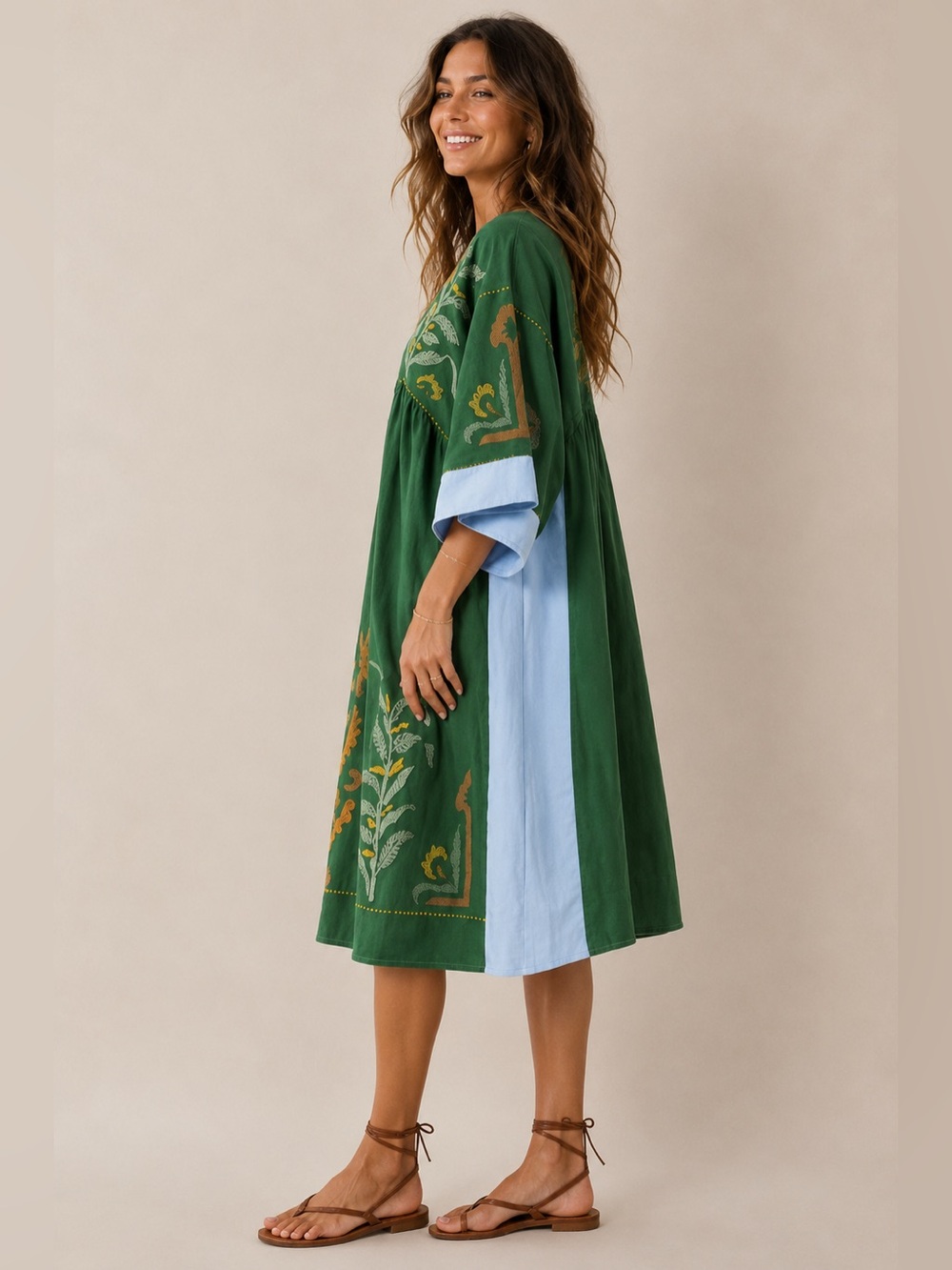 #299 Boho Embroidered V-Neck Midi Dress - Picture 2 of 2